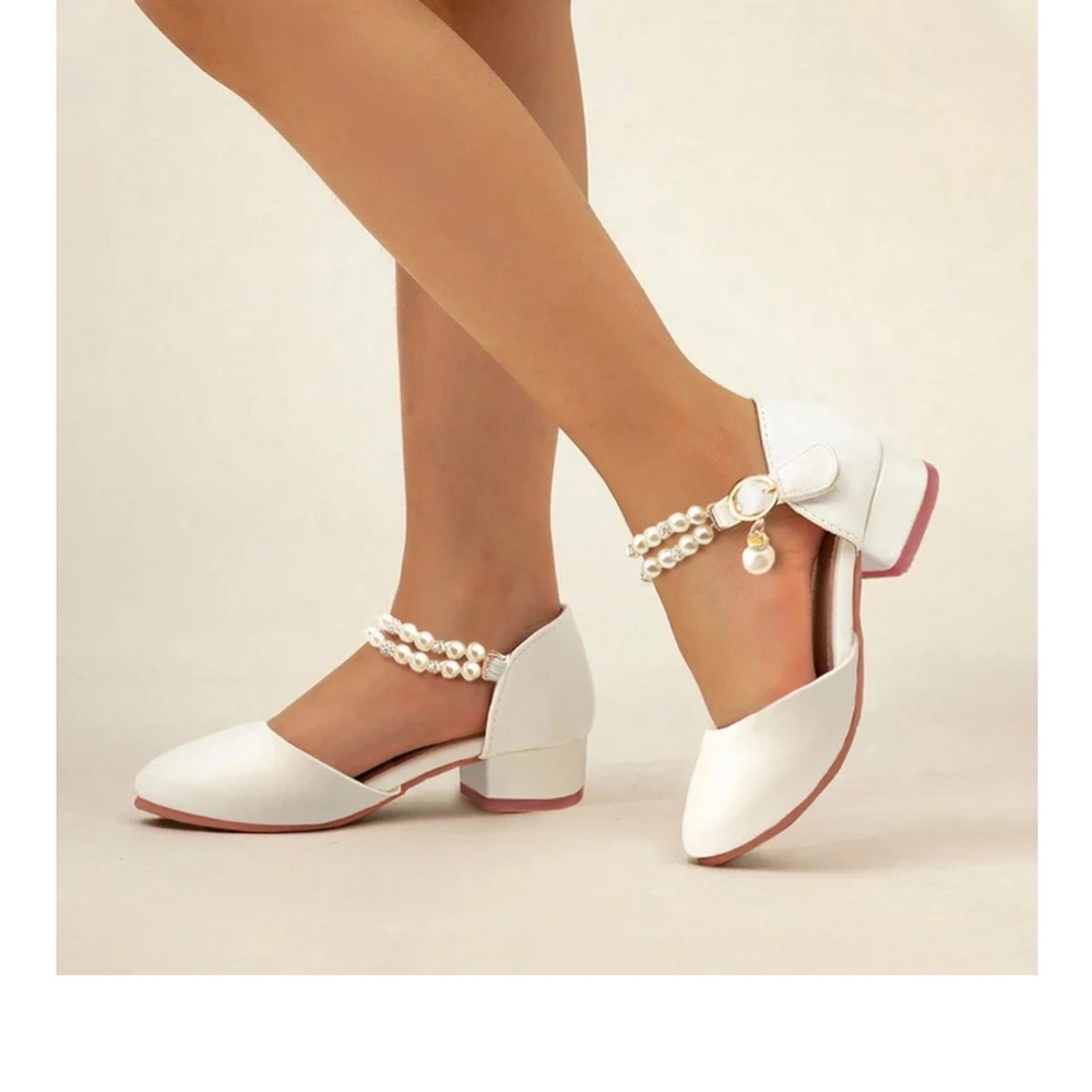 White Pearl-Embellished Girls Shoes